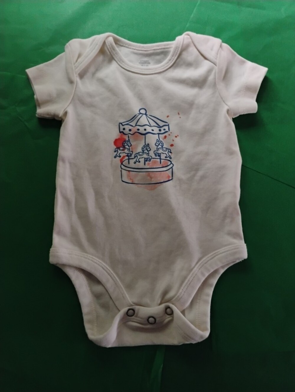 Amazon Essentials Cream One-Piece Bodysuit with Blue Carousel and Red Accent